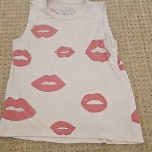Chaser Cream Tank with Red Lips Design